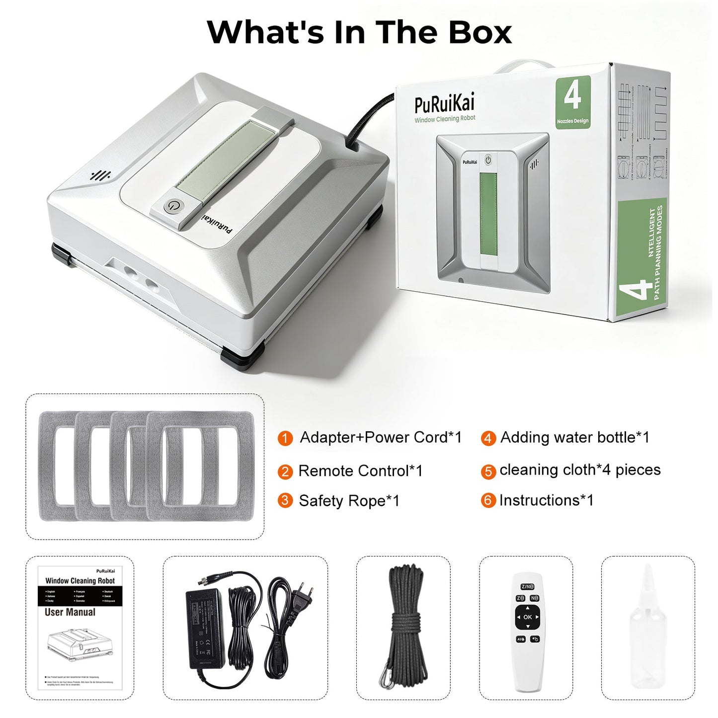 High-Efficiency PRK-28 Intelligent Window Cleaning Robot with 4 Auto Spray - PuRuiKai
