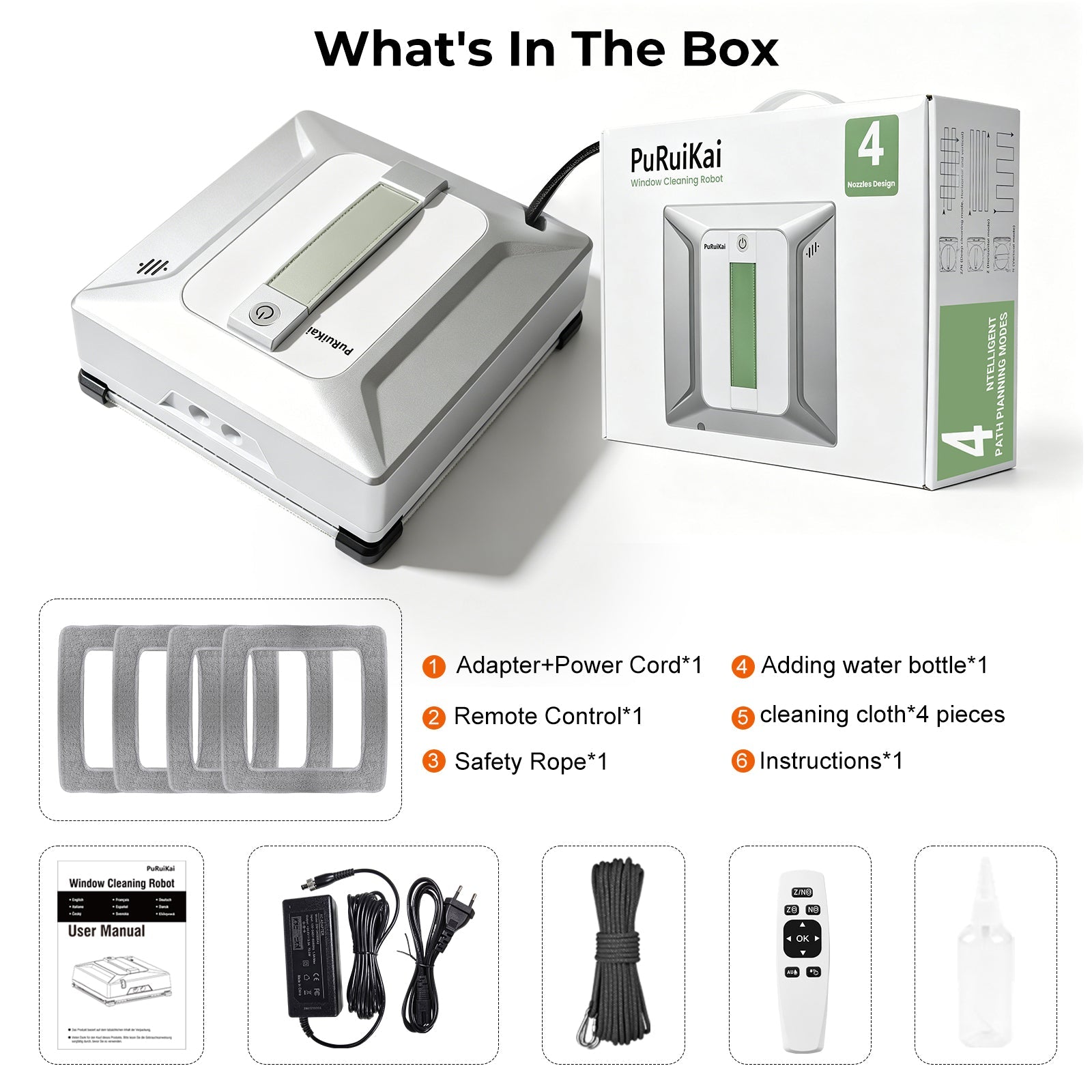 High-Efficiency PRK-28 Intelligent Window Cleaning Robot with 4 Auto Spray - PuRuiKai