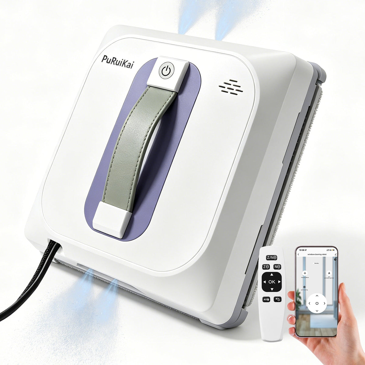 R6 Max 8300Pa Ultra-Flat Square Window Washer Robot 8 cm 4 Ultrasonic Jets Brushless Motor Frameless Windows Blind Spot Control App & Remote Control - PuRuiKai