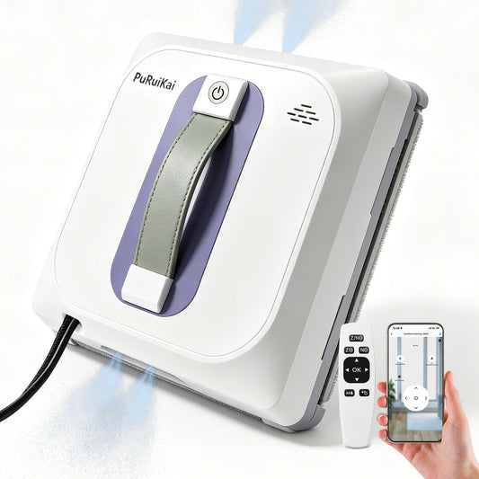 R6 Max 8300Pa Ultra-Flat Square Window Washer Robot 8 cm 4 Ultrasonic Jets Brushless Motor Frameless Windows Blind Spot Control App & Remote Control - PuRuiKai